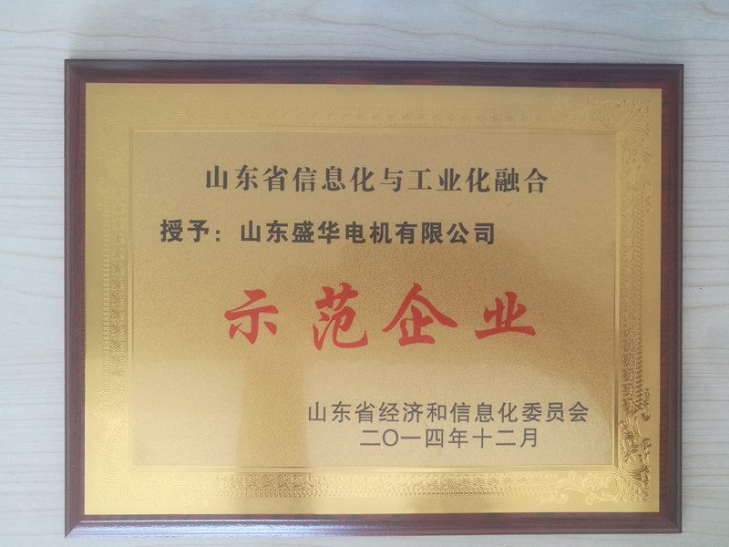  盛華電機公司資質(zhì)榮譽《信息化與工業(yè)化融合示范企業(yè)》